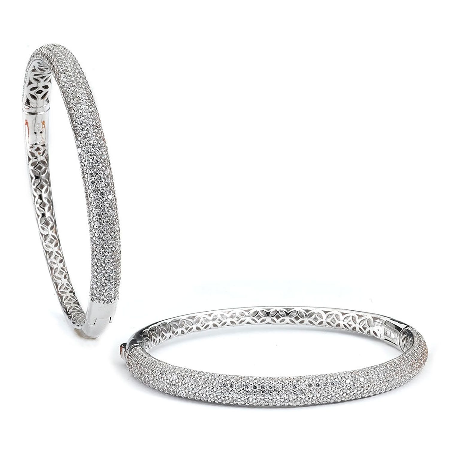 Dazzlers Sterling Silver Rhodium Plated and Micro-Pave CZ Diamond Bangle with Safety Clasp, MPN: DC…