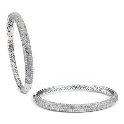 Dazzlers Sterling Silver Rhodium Plated and Micro-Pave CZ Diamond Bangle with Safety Clasp, MPN: DC…