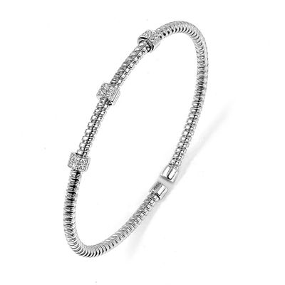 Dazzlers Sterling Silver Rhodium Plated and 3 Stations Of CZ Diamond Bangle, MPN: DRB-511