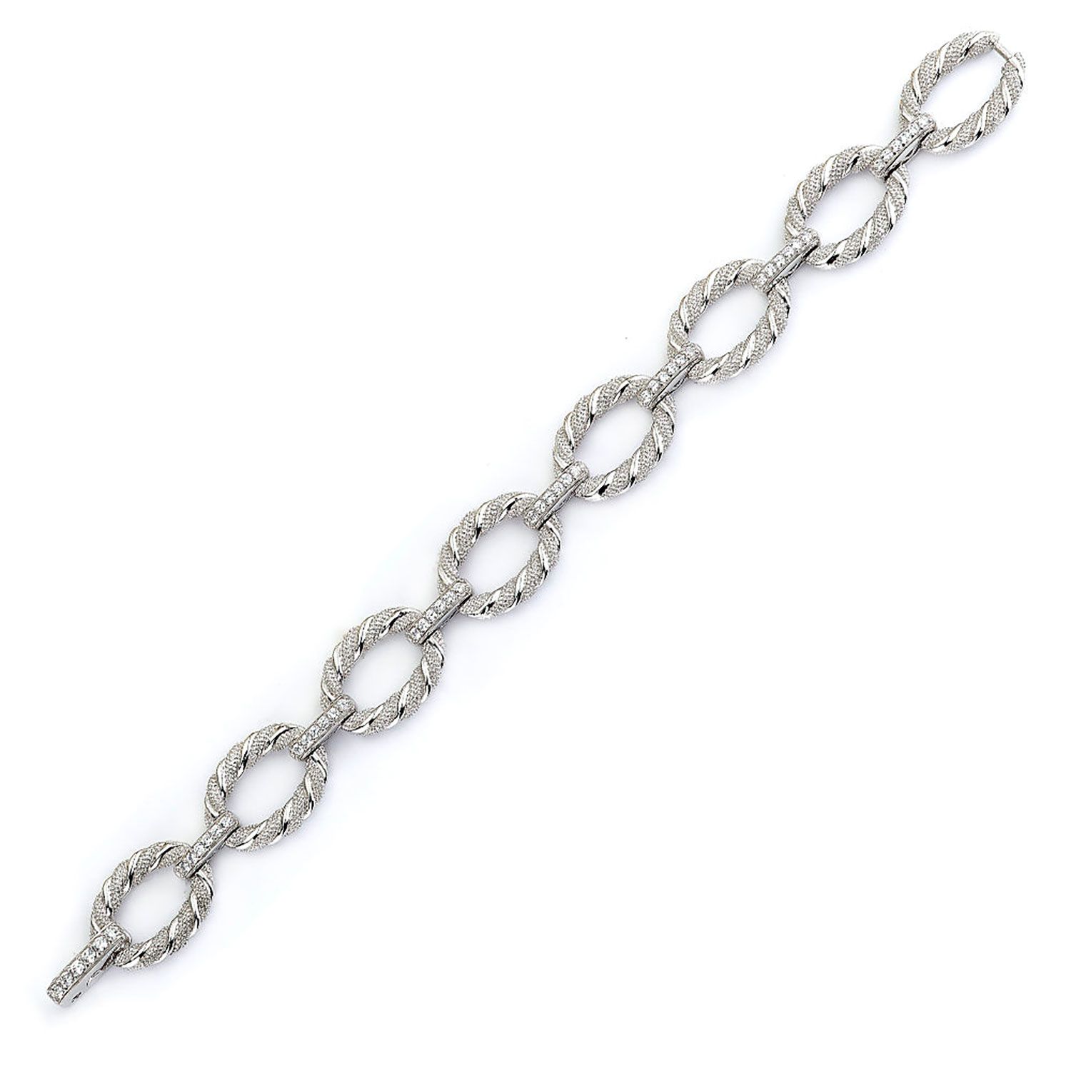 Dazzlers Sterling Silver Rhodium Plated and CZ Diamond Link Bracelet, MPN: DCB-110