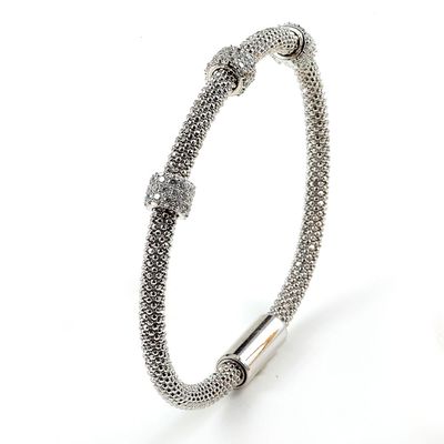 Dazzlers Sterling Silver Rhodium Plated and 3 CZ Diamond Station Bangle, MPN: DAB-155