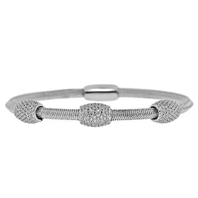 Dazzlers Sterling Silver Rhodium Plated and 3 CZ Diamond Barrel Bangle, MPN: DRB-555