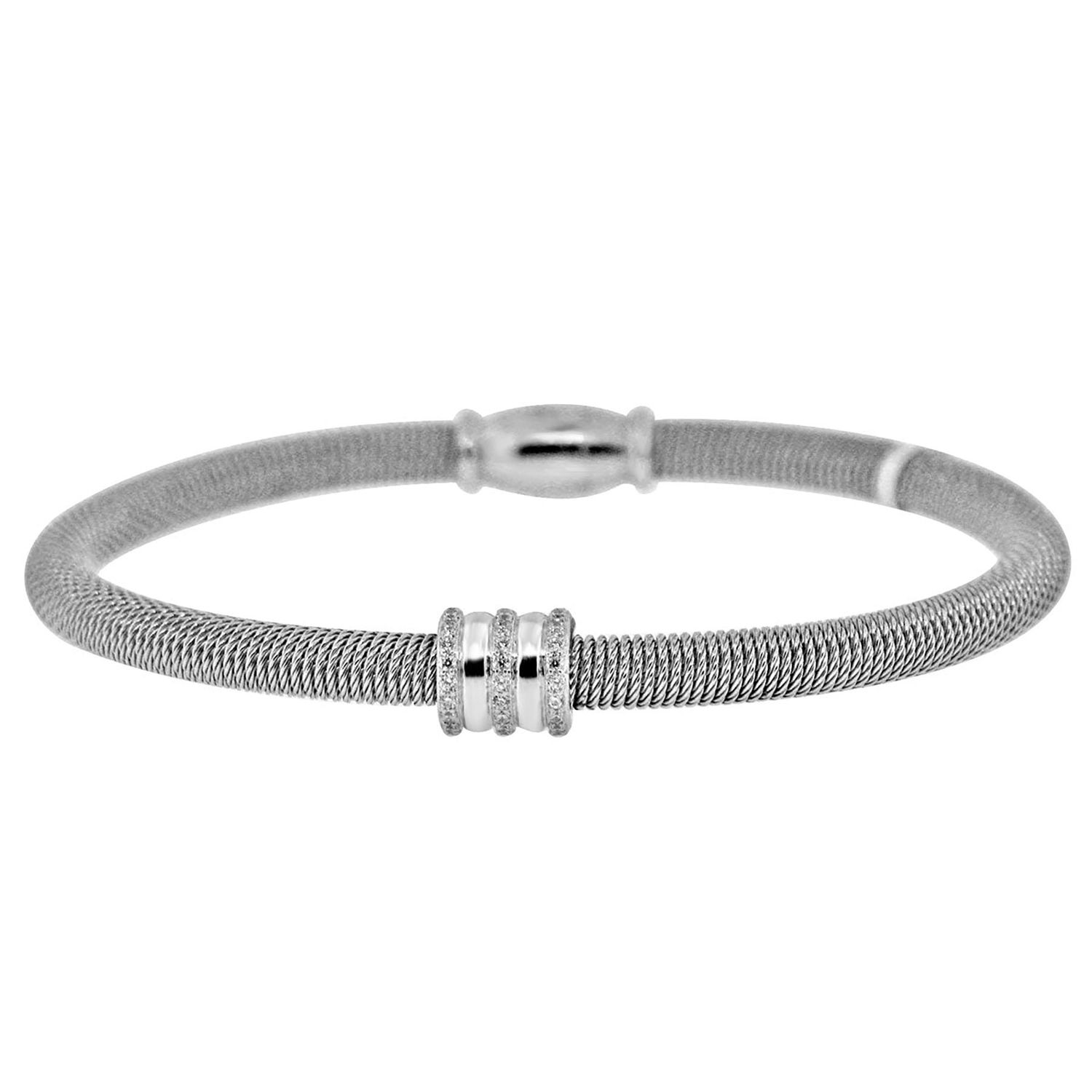 Dazzlers Sterling Silver Rhodium Plated and CZ Diamond Italian Wire Bangle, MPN: DEB-101