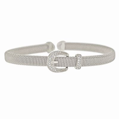 Dazzlers Sterling Silver Rhodium Plated with CZ Diamond Belt Buckle Bangle, MPN: DEB-121