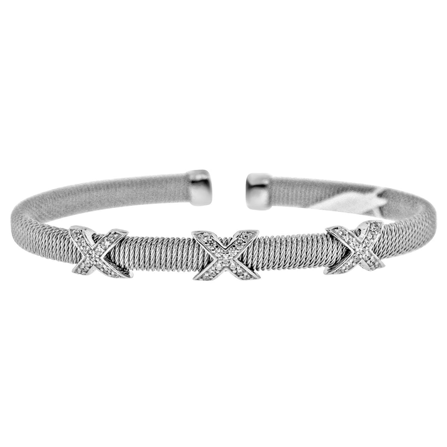 Dazzlers Sterling Silver Rhodium Plated and CZ Diamond Italian Wire Bangle, MPN: DRB-553