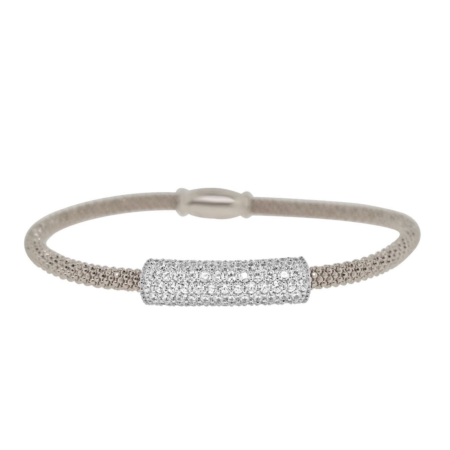 Dazzlers Sterling Silver Rhodium Plated with CZ Diamond Bar Bangle, MPN: DEB-131