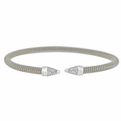 Dazzlers Sterling Silver Rhodium Plated with CZ Diamond Slip On Bangle, MPN: DEB-126