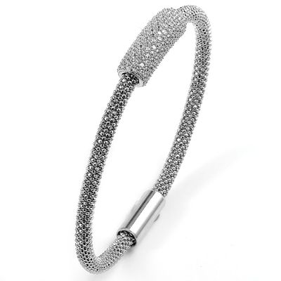 Dazzlers Sterling Silver Rhodium Plated and Micro-Pave CZ Diamond Bangle, MPN: DAB-156