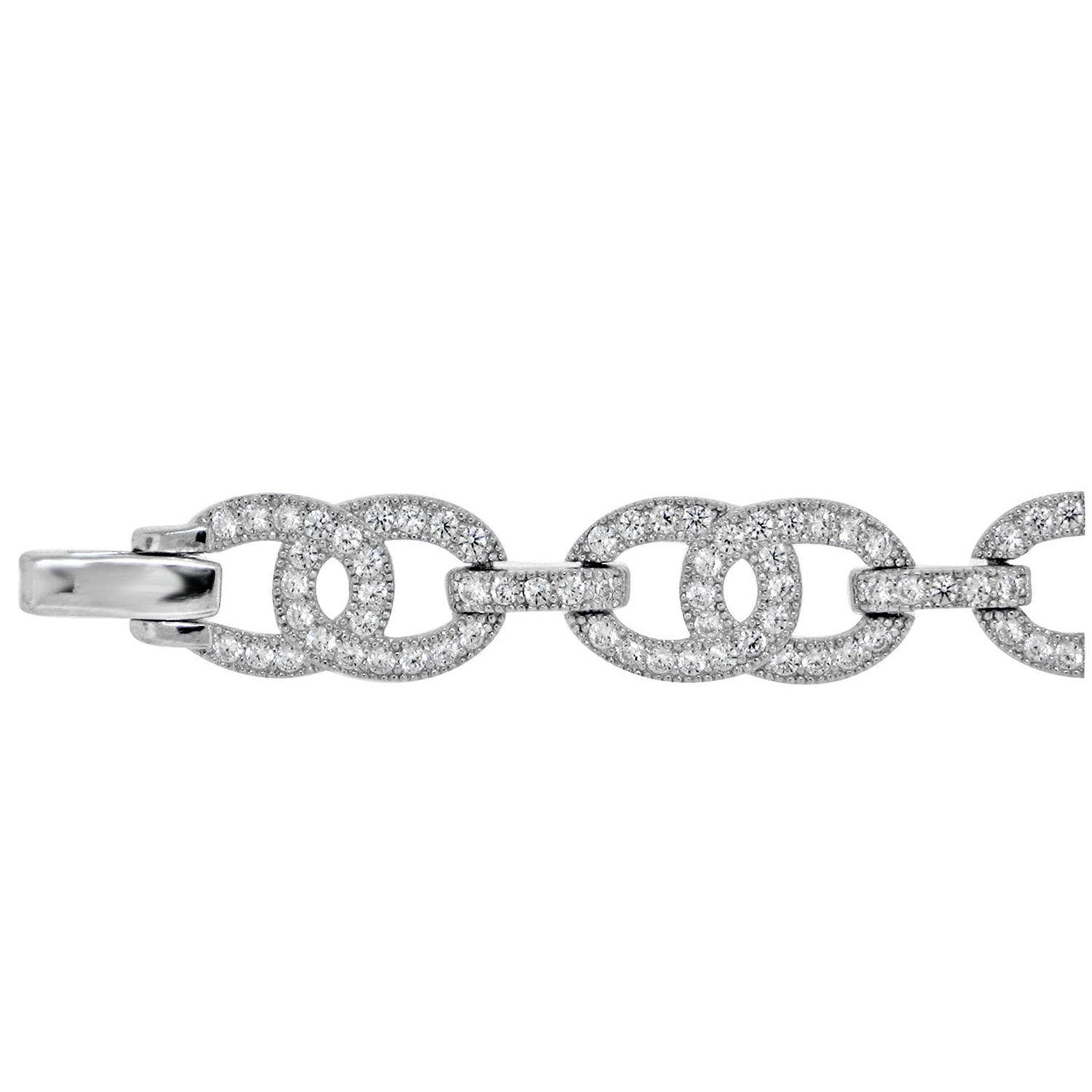 Dazzlers Sterling Silver Rhodium Plated and CZ Diamond Link Bracelet, MPN: DGB-1005