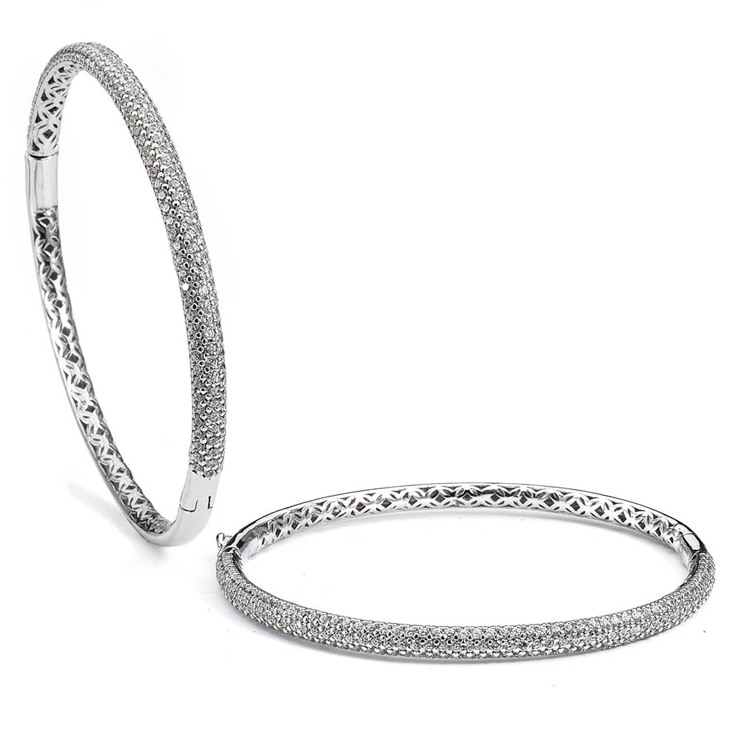 Dazzlers Sterling Silver Rhodium Plated and Micro-Pave CZ Diamond Bangle with Safety Clasp, MPN: DC…