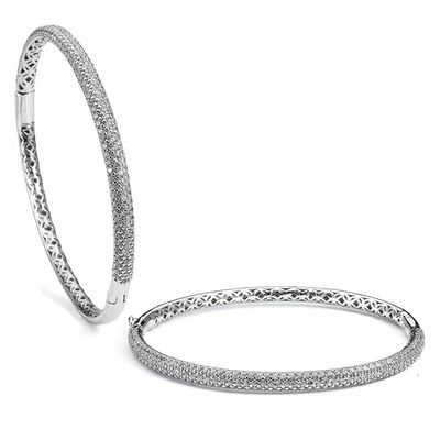 Dazzlers Sterling Silver Rhodium Plated and Micro-Pave CZ Diamond Bangle with Safety Clasp, MPN: DC…