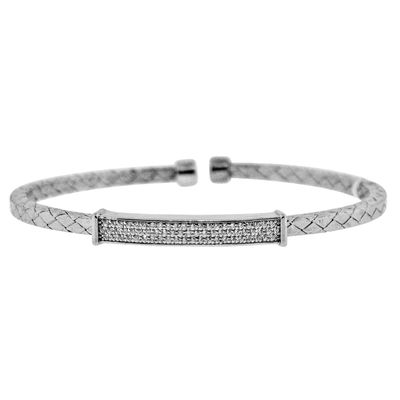 Dazzlers Sterling Silver Rhodium Plated and CZ Diamond Bar Bangle, MPN: DRB-557