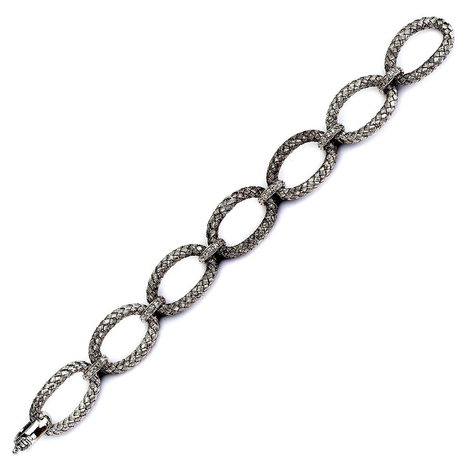 Dazzlers Sterling Silver Black Rhodium Plated Link Bracelet with Safety Clasp, MPN: DCB-200B