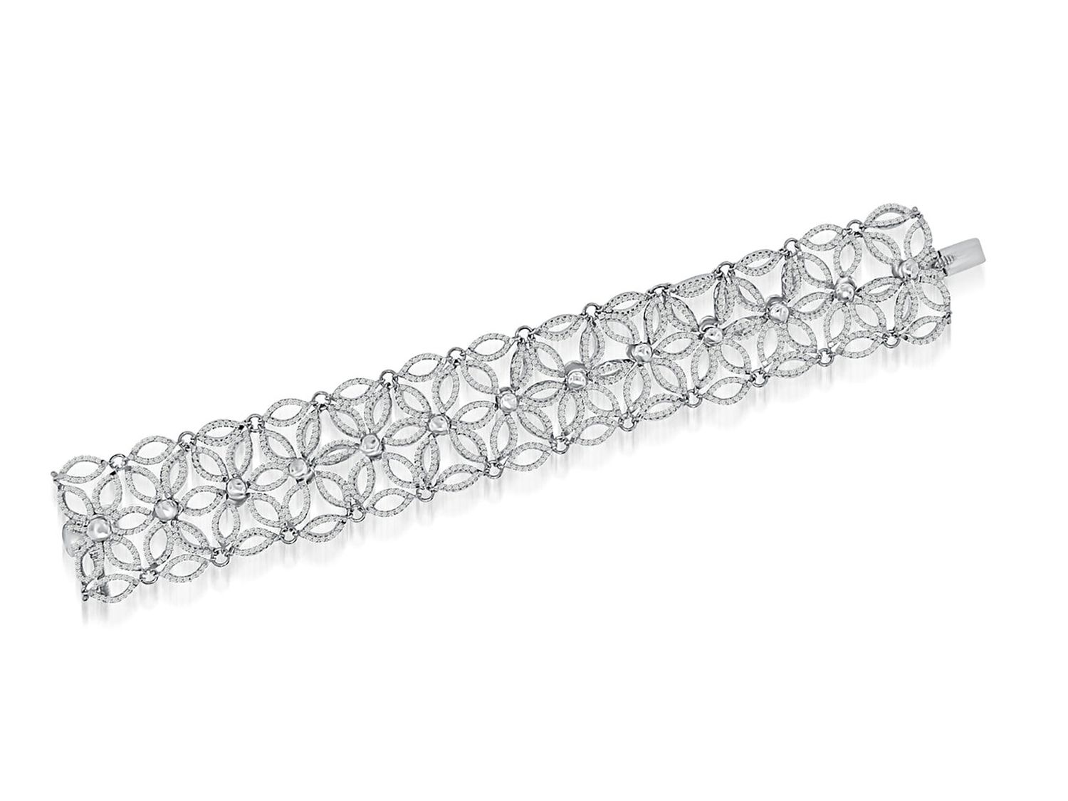 Dazzlers Sterling Silver Rhodium Plated and CZ Diamond Flower Bracelet, MPN: DCB-580