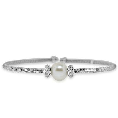 Dazzlers Sterling Silver Rhodium Plated with Simulated Pearl and CZ Diamond, MPN: DEB-115