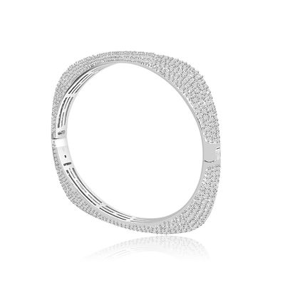 Dazzlers Sterling Silver Rhodium Plated and CZ Diamond Square Bangle, MPN: DYB-700