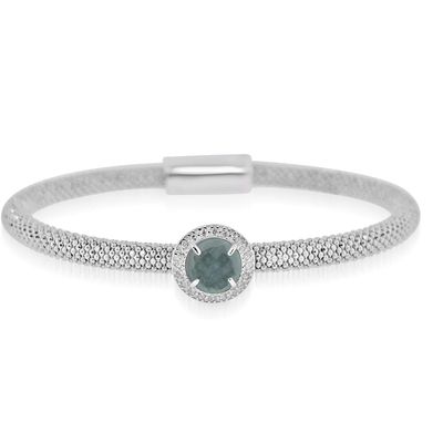 Dazzlers Sterling Silver Rhodium Plated with Round Simulated Gemstone and CZ Diamond Bangle, MPN: D…