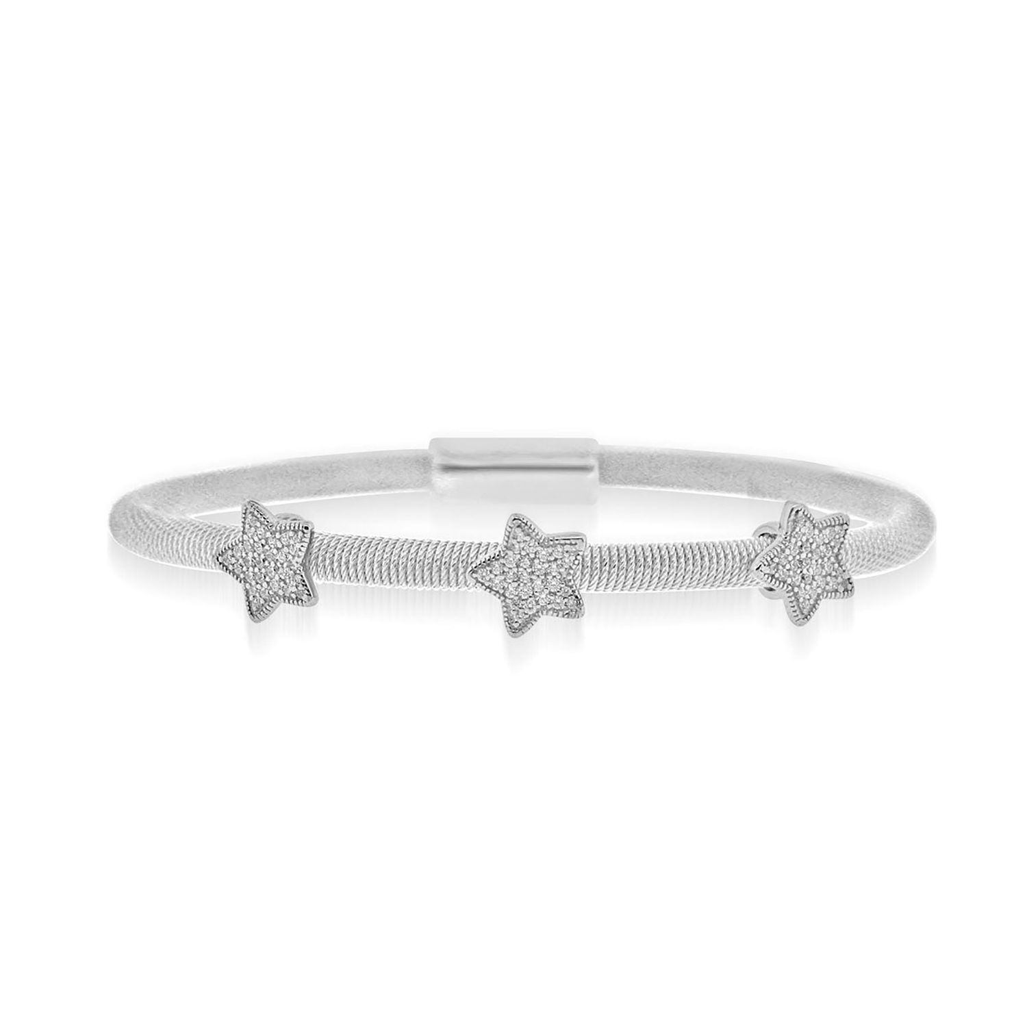 Dazzlers Sterling Silver Rhodium Plated and 3 Station CZ Diamond Star Bangle, MPN: DAB-185