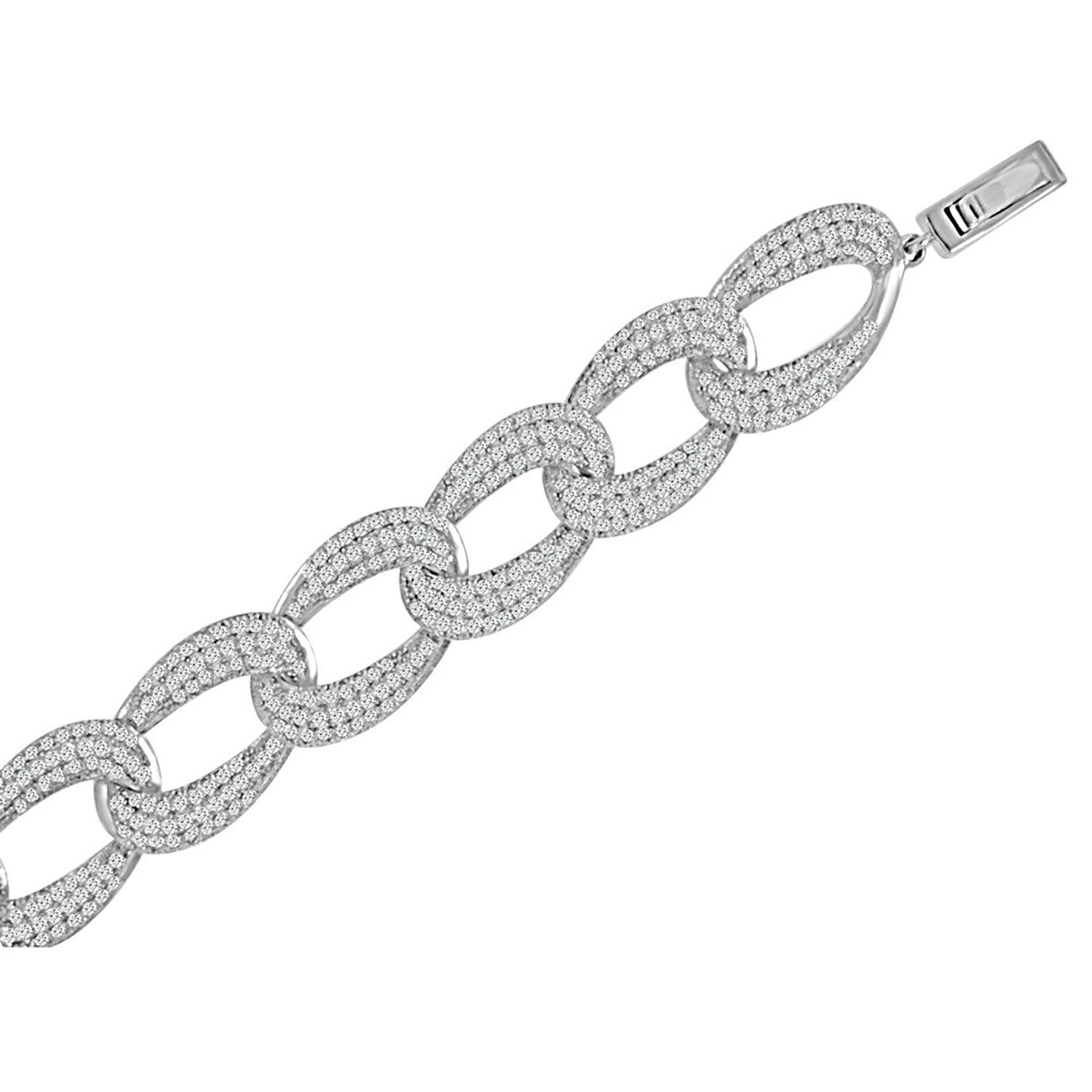 Dazzlers Sterling Silver Rhodium Plated and Micro-Pave CZ Diamond Link Bracelet, MPN: DCB-625