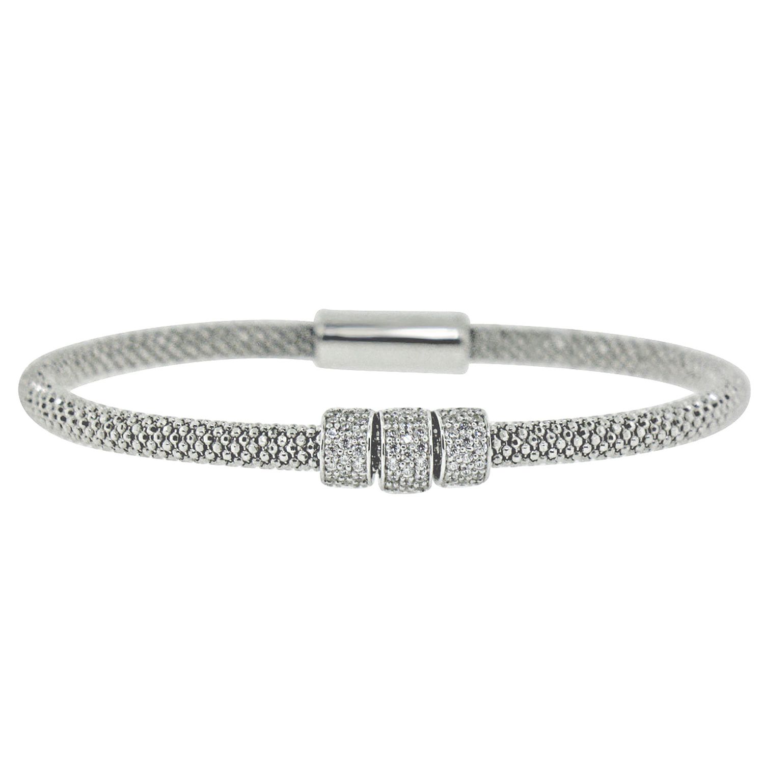 Dazzlers Sterling Silver Rhodium Plated and CZ Diamond Italian Mesh Bangle, MPN: DAB-192