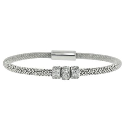 Dazzlers Sterling Silver Rhodium Plated and CZ Diamond Italian Mesh Bangle, MPN: DAB-192