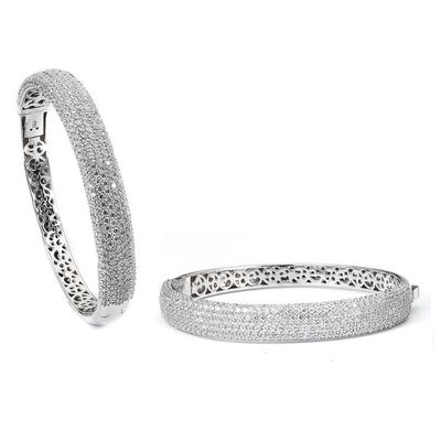 Dazzlers Sterling Silver Rhodium Plated and Micro-Pave CZ Diamond Bangle, MPN: DCB-63