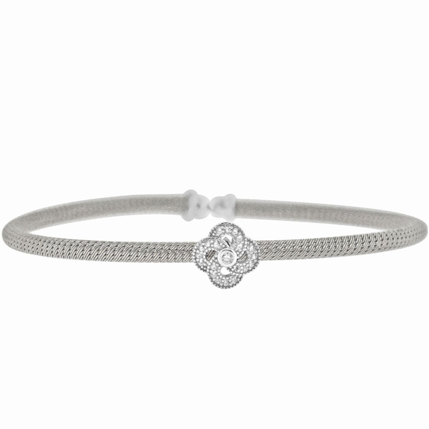 Dazzlers Sterling Silver Rhodium Plated with CZ Diamond Flower Slip On Bangle, MPN: DEB-123