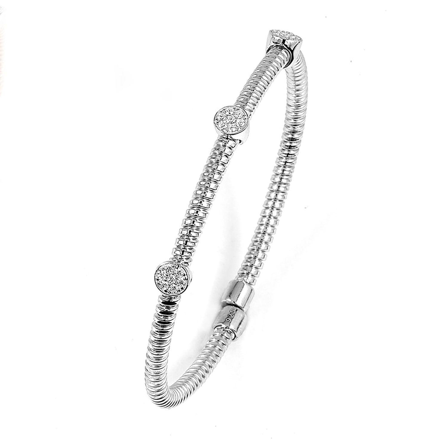 Dazzlers Sterling Silver Rhodium Plated and 3 Stations Of CZ Diamond Bangle, MPN: DRB-512