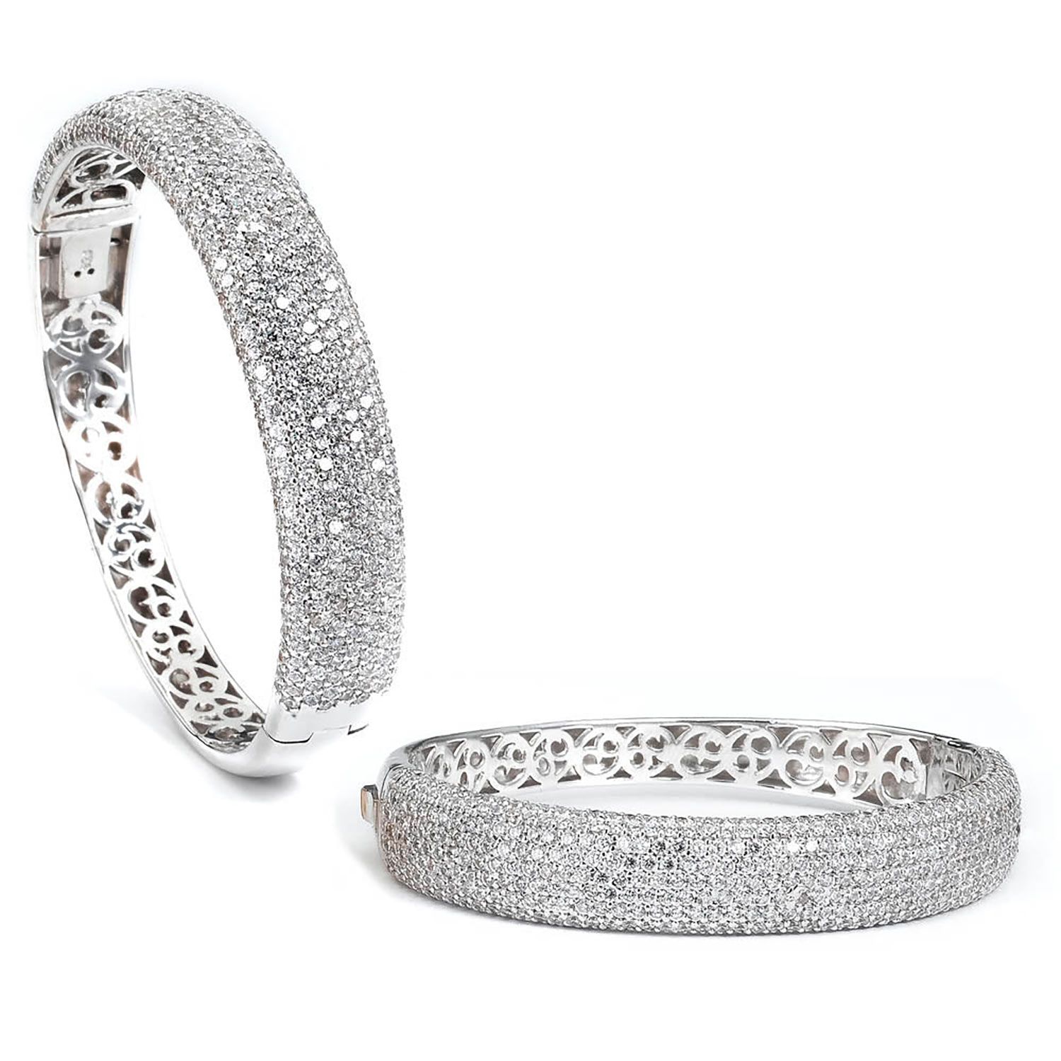 Dazzlers Sterling Silver Rhodium Plated and Micro-Pave CZ Diamond Bangle with Safety Clasp, MPN: DC…