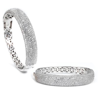 Dazzlers Sterling Silver Rhodium Plated and Micro-Pave CZ Diamond Bangle with Safety Clasp, MPN: DC…