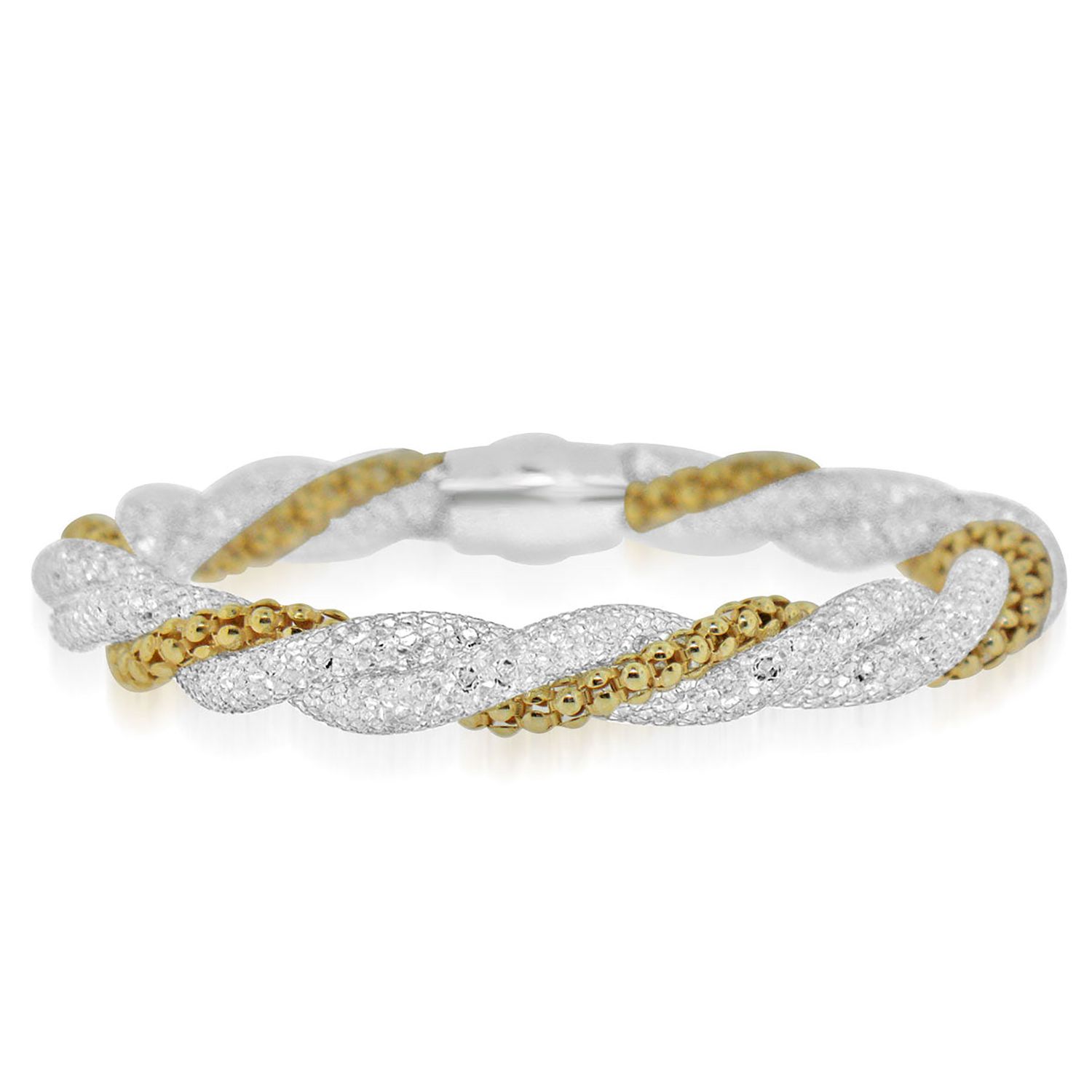 Dazzlers Sterling Silver Rhodium Plated with Gold Beads and CZ Diamond Bangle, MPN: DAB-180WY