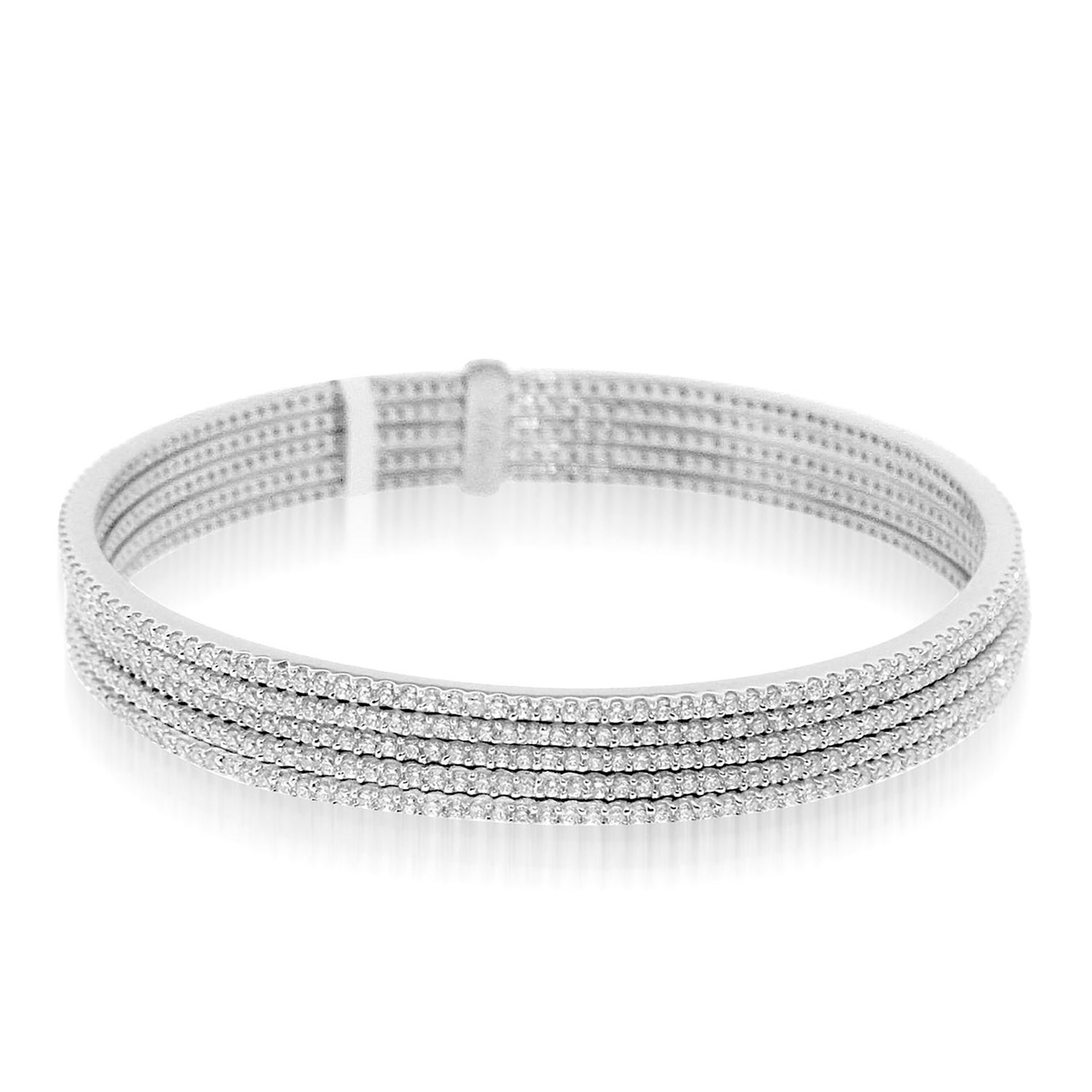 Dazzlers Sterling Silver Rhodium Plated and 5 Rows Of CZ Diamond Bangle, MPN: DCB-526