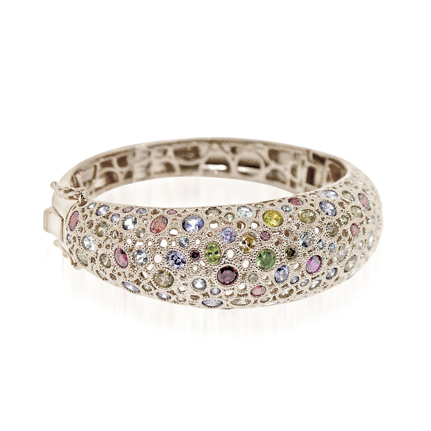 Dazzlers Sterling Silver Rhodium Plated and Multi-Color CZ Diamond Bangle, MPN: DCB-448