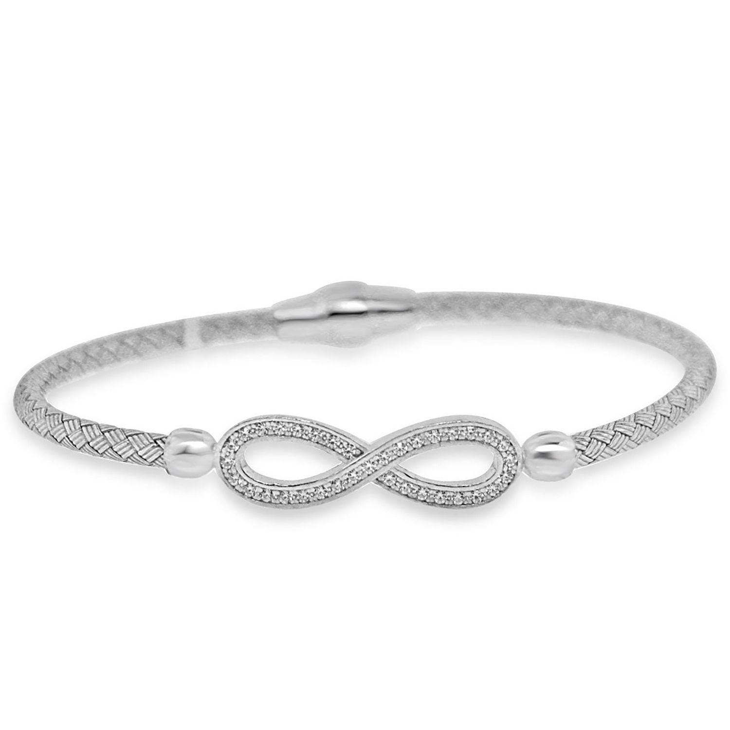 Dazzlers Sterling Silver Rhodium Plated with Infinity CZ Diamond Bangle, MPN: DEB-117