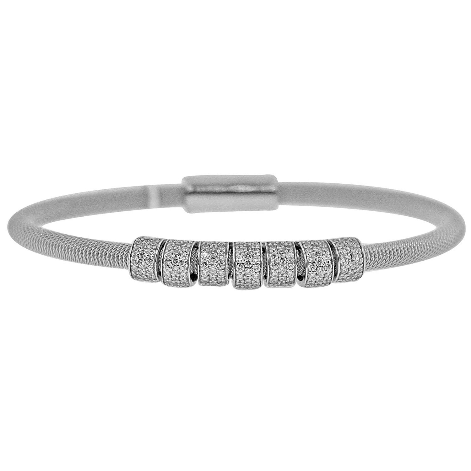Dazzlers Sterling Silver Rhodium Plated and CZ Diamond Italian Wire Bangle, MPN: DAB-191