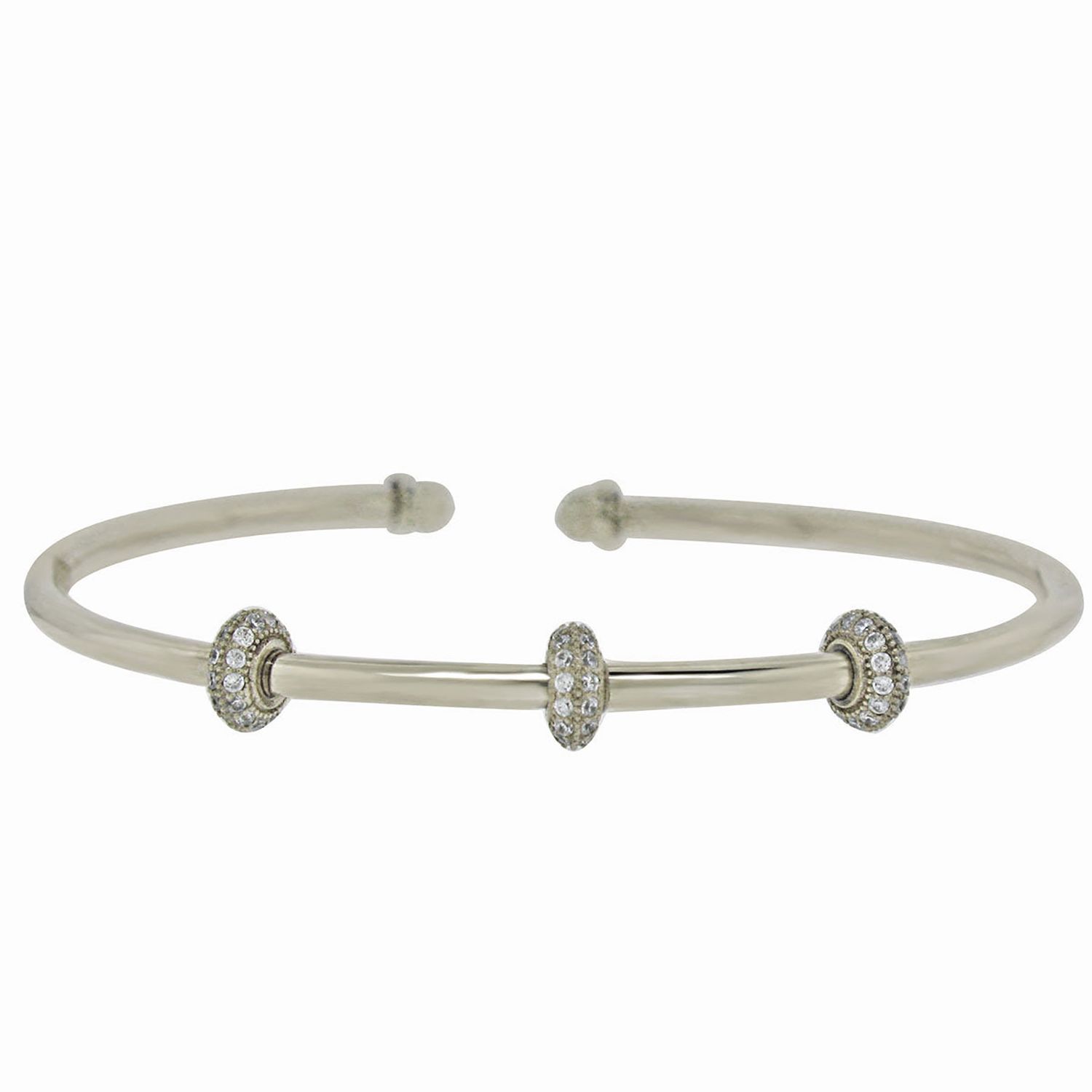 Dazzlers Sterling Silver Rhodium Plated with 3 Barell Of CZ Diamond Slip On Bangle, MPN: DEB-124