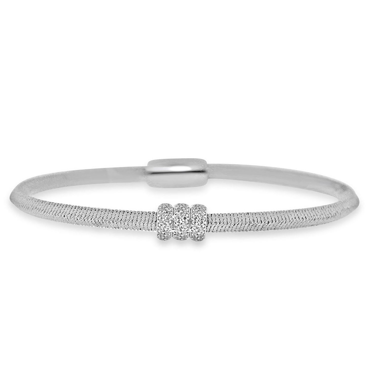 Dazzlers Sterling Silver Rhodium Plated and 3 CZ Diamond Roundel Disk Bangle, MPN: DRB-559
