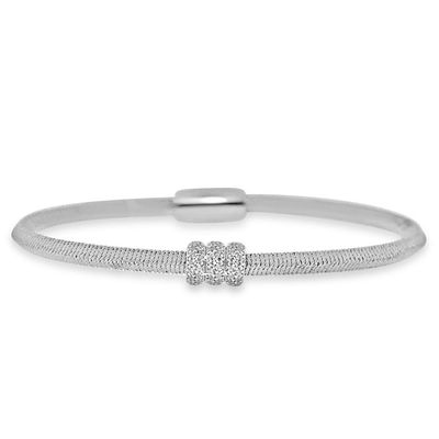Dazzlers Sterling Silver Rhodium Plated and 3 CZ Diamond Roundel Disk Bangle, MPN: DRB-559