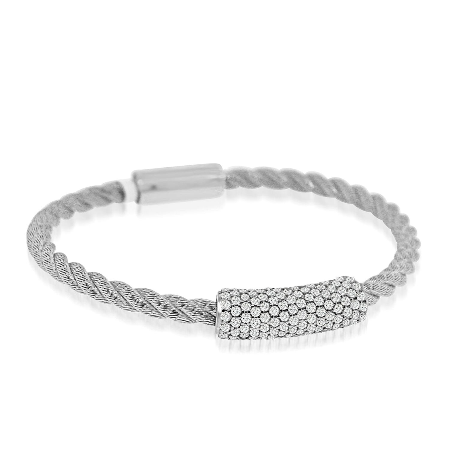 Dazzlers Sterling Silver Rhodium Plated and Micro-Pave CZ Diamond Twisted Cable Bangle, MPN: DAB-157