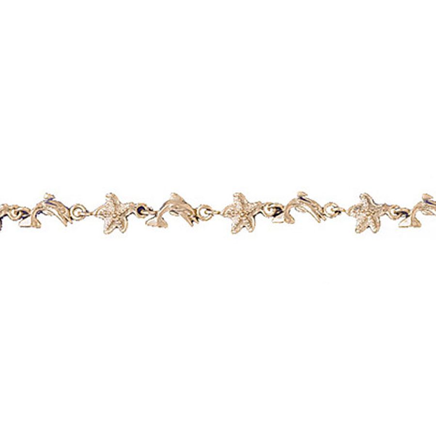 Dazzlers 14k Yellow Gold Starfish and Dolphin Bracelet, MPN: DZ-12061