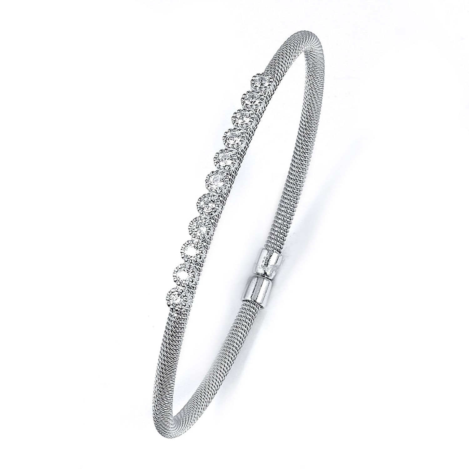 Dazzlers Sterling Silver Rhodium Plated and CZ Diamond Bangle, MPN: DRB-506