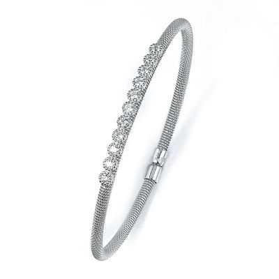 Dazzlers Sterling Silver Rhodium Plated and CZ Diamond Bangle, MPN: DRB-506