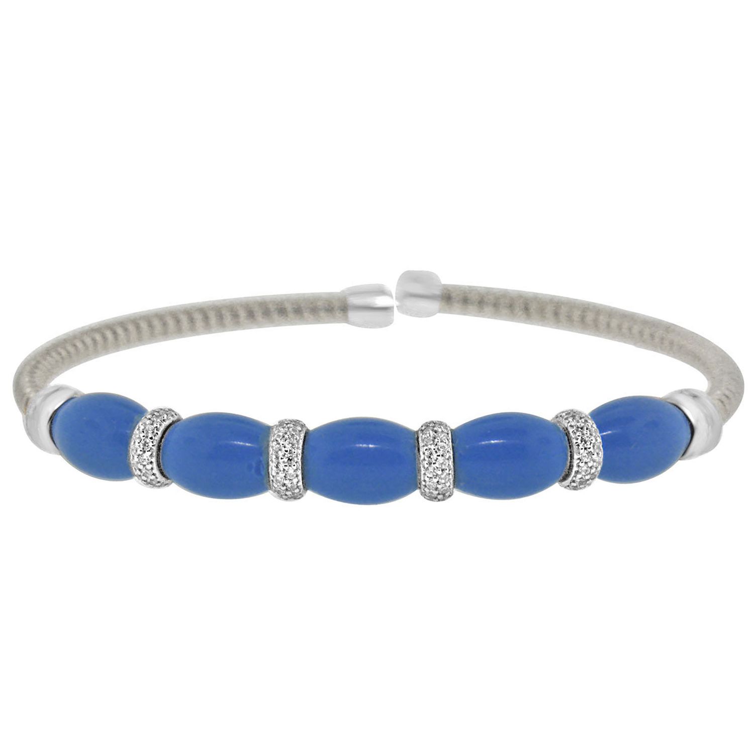 Dazzlers Sterling Silver Rhodium Plated with Turquoise and CZ Diamond Slip On Bangle, MPN: DRB-560