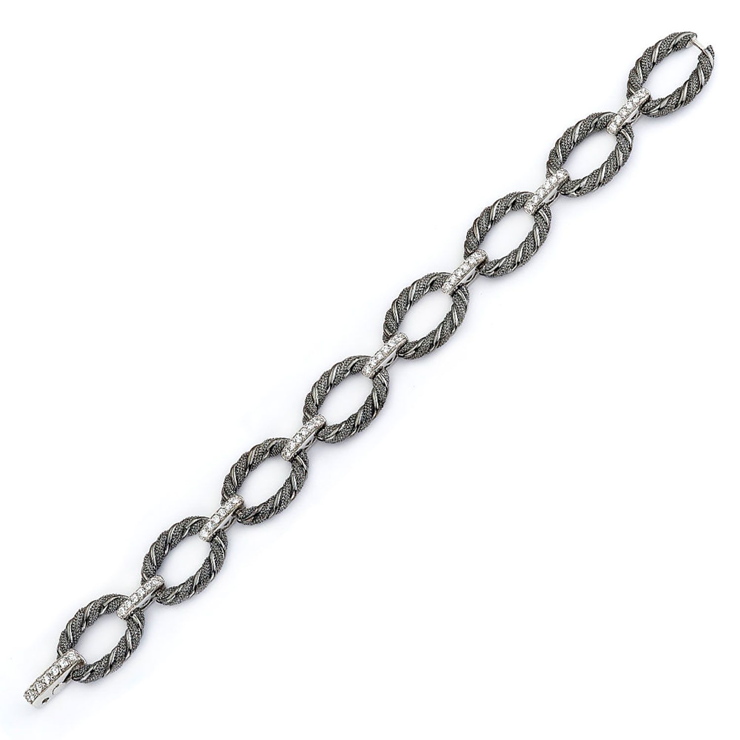 Dazzlers Sterling Silver Black Rhodium Plated and CZ Diamond Link Bracelet, MPN: DCB-110B