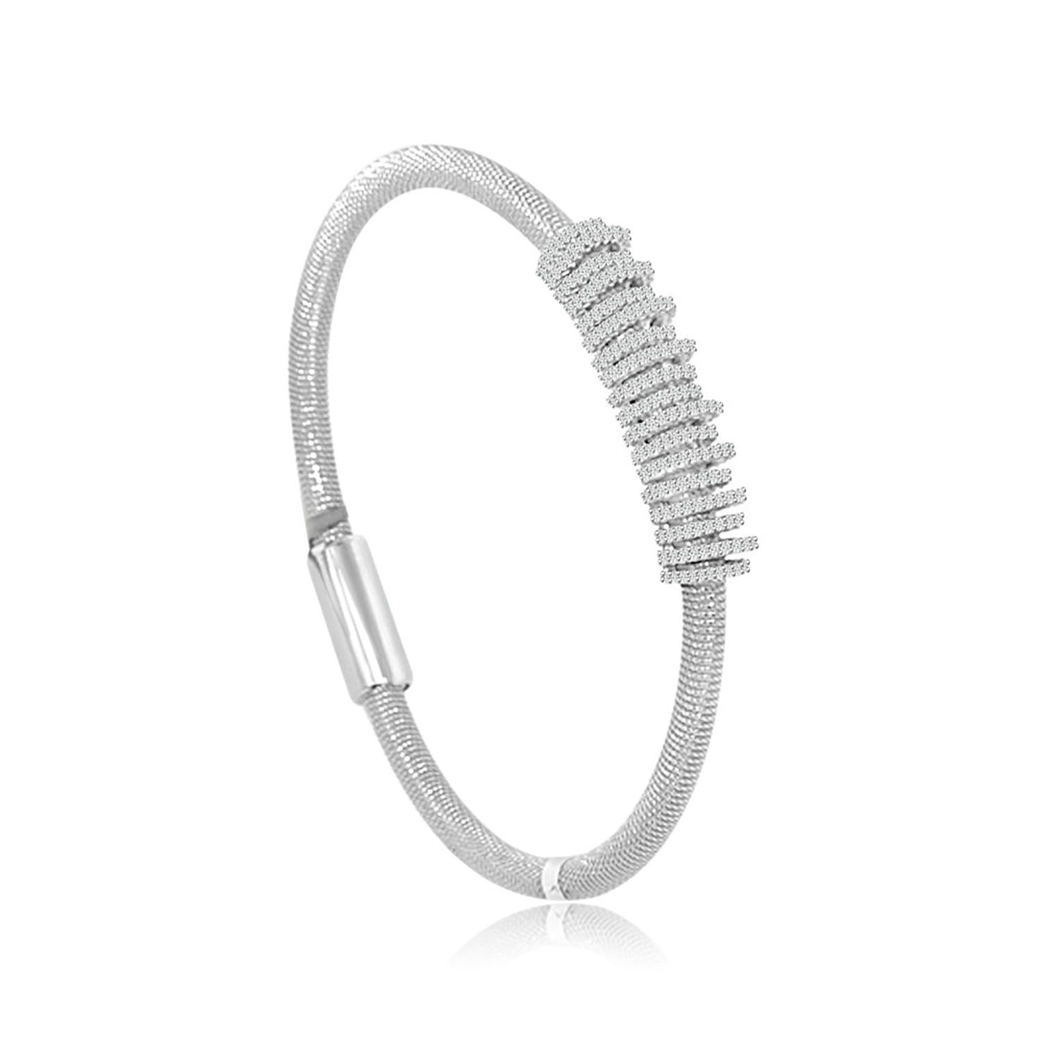 Dazzlers Sterling Silver Rhodium Plated and CZ Diamond Italian Bangle, MPN: DAB-158
