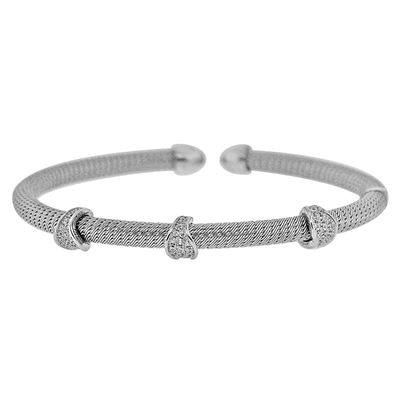 Dazzlers Sterling Silver Rhodium Plated with 3 Station Of CZ Diamond Wire Italian Bangle, MPN: DEB-…