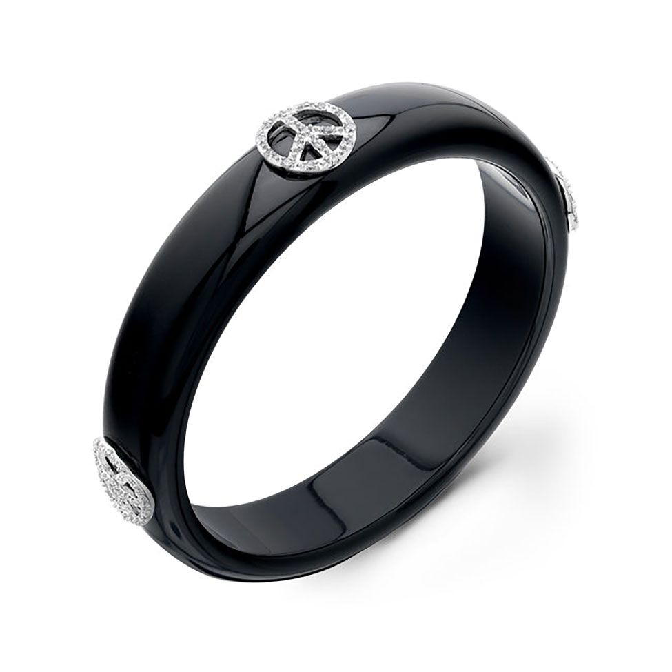 Dazzlers Sterling Silver Rhodium Plated and Enameled Peace Bangle, MPN: DBB561BK