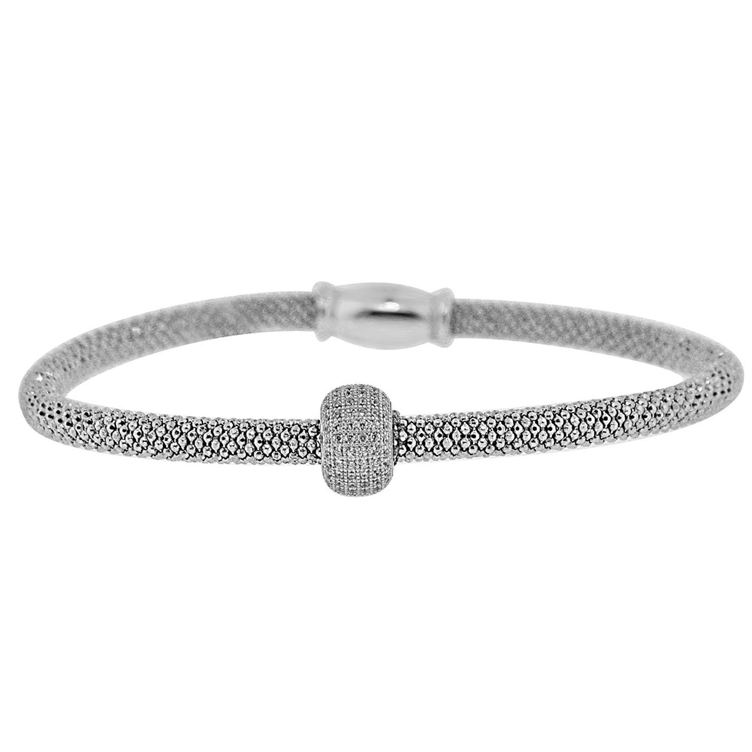 Dazzlers Sterling Silver Rhodium Plated and CZ Diamond Barrel Bangle, MPN: DEB-108