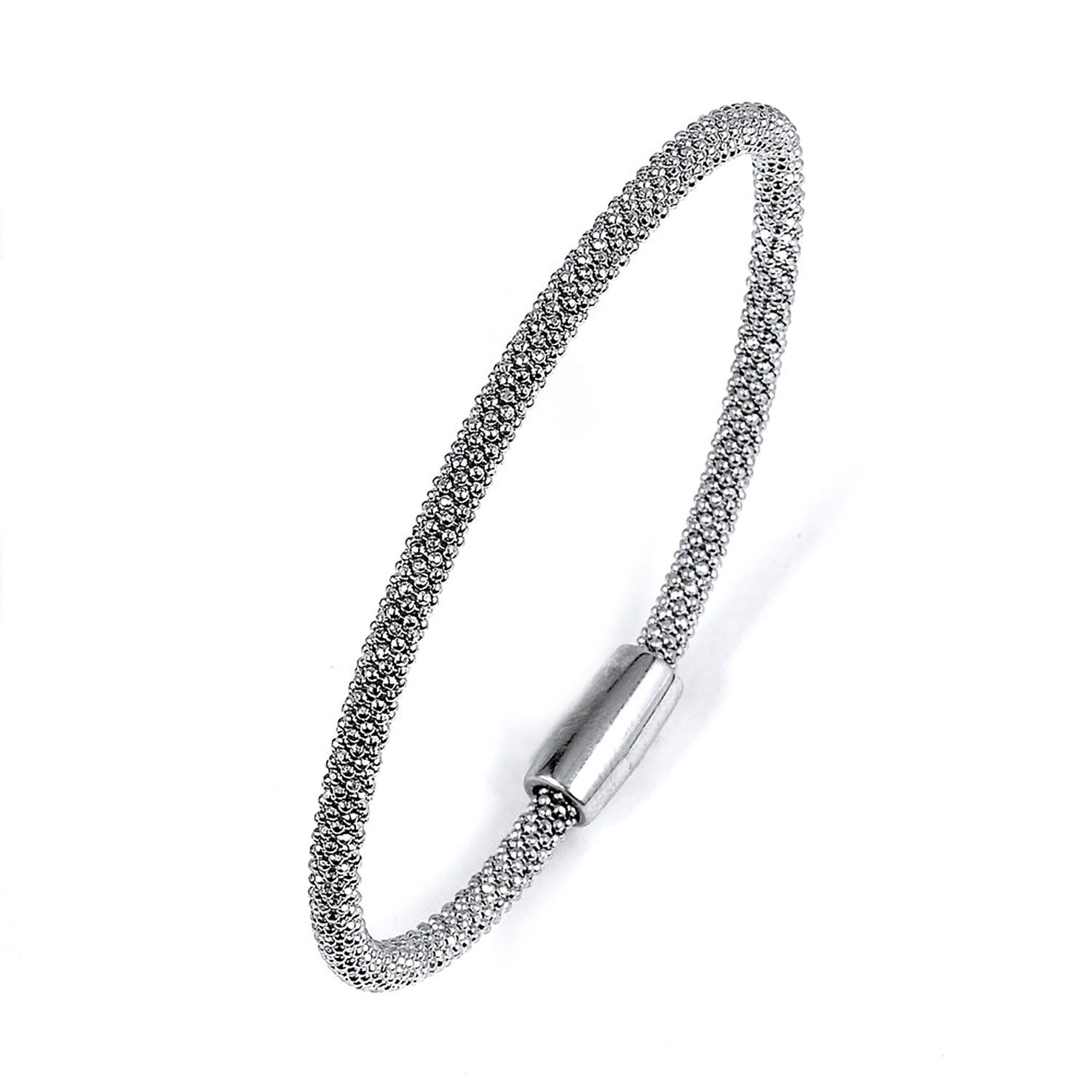 Dazzlers Sterling Silver Rhodium Plated Beaded Style Bangle, MPN: DRB-502