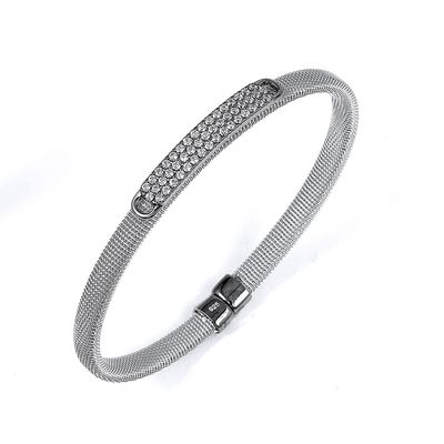 Dazzlers Sterling Silver Rhodium Plated and Rows Of CZ Diamond Bangle, MPN: DRB-513